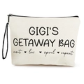 GIGI'S GETAWAY BAG canvas makeup pouch with black zipper and heart print - GIGI'S GETAWAY BAG Style (Pattern 1) / Beige (GIGI'S GETAWAY BAG)