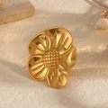 Golden stainless steel adjustable open ring with a minimalist flower and dragonfly design - Flower Style (J1203-2)