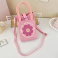 Borsa porta cellulare rosa in maglia con motivo floreale e tracolla rimovibile - 4-Fiore Rosa-Spring Returns
