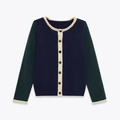 Chaqueta de punto informal para mujer en azul marino y verde con diseño color-block - S / Azul Marino Patchwork