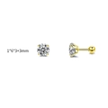 Golden stainless steel four-prong stud earring with round clear zircon and screw back - 3mm / Gold