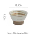 Japanese style coarse ceramic bowl, cream and brown spiral design, 12.5cm diameter size - Footed Rice Bowl