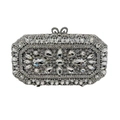 Silver evening clutch bag with mandala crystal patterns and bow clasp in luxury finish - Silver