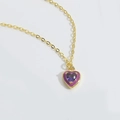 Squisita collana in oro con pietra a forma di cuore viola e ciondolo smaltato - Zirconia Viola con Smalto Viola / Viola