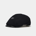 Detail of vintage black newsboy cap featuring LOVE embroidery and faux leather brim - One Size / Black