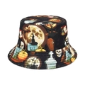 Halloween bucket hat featuring cartoon pumpkins, skulls and RIP graveyard patterns - M (56-58cm) / Skull Pumpkin Style (1#)