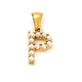 Pendentif lettre P doré orné de perles blanches rondes avec une bélière polie - Lettre P (SP149G-P)