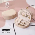 Portable creamy white PU leather jewelry box organizer with multi-compartment storage - Cream White