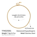Detalles técnicos del collar de cadena box en acero dorado con medidas y peso exactos - Collar de Oro (YYN025001)