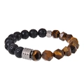 Pulsera elástica para hombre con piedra de lava de 10mm, ojo de tigre y cuentas de plata - Pulsera de Piedra de Mapa + Ojo de Tigre