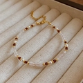 Bohemian multilayer bracelet with white beads, red garnets and gold accents - 40# Bracelet-Gold (Gold Plated)