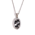 Silver Tarot pendant necklace with The World design and crystals in stainless steel - Oval Tarot - The World / Steel