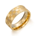 Fashionable gold checkerboard stainless steel ring shown from a 45-degree angle - Gold (7#)