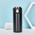 Matte black stainless steel insulated bottle with one-click bounce lid and silver trim - 320ml / Smart Temperature Display / Black