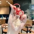 Creative liquid seashell keychain with brown spotted conch and red lobster clasp - Red (Flat Ring)