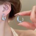 Twisted C-shaped hoop earring in light blue enamel with elegant gold-plated edges - 15# Gold Edged Light Blue Twisted C-Shape Earrings