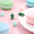 Cute green mini dinosaur stud earrings for women with detailed matte resin finish - Emerald Green