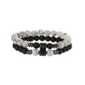 Set bracciale in pietra naturale 8mm con turchese bianco e perle vulcaniche nere - Turchese Bianco e Perline Opache (Set di 2)