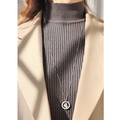 Silver long chain heart necklace with luck engraving for elegant layered fashion - 70+5cm / Steel Color Heart Style (M041)