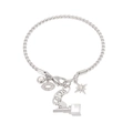 Detail view of silver twisted chain bracelet with star and zircon charms with dimensions - Silver DIY Multi-Charm Bangle