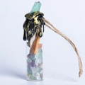 Handmade wishing bottle with colorful crystals, cinnamon stick and green crystal raw stone - Fluorite