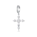 Elegant 925 sterling silver hoop earring with cross zircon pendant in silver finish - Large Zirconia Patchwork Cross (0922) - Single / Platinum Silver (#10)