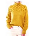Mustard yellow high neck cable knit sweater for women with intricate texture - 3XL / Golden Yellow Turtleneck