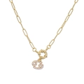 Detail of golden Cancer zodiac pendant with pearls on a paperclip style chain necklace - Cancer / Gold
