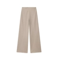 Pantaloni da donna a vita alta con gamba larga in maglia strutturata color avena - XS / Pants
