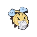 Cartoon angry bee enamel pin with Taxes paper detail, yellow and blue alloy badge - Bee Taxes
