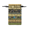 Ethnic style drawstring pouch with geometric pattern for spiral lock hair ties - Storage Bag / Ethnic Green