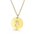 Collier en acier inoxydable doré avec pendentif cercle fleuri gravé et chaîne en O - Décembre Narcisse (KN226148-WGFR)