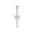 Set di piercing all'ombelico in argento con fiore di zircone e pendenti scintillanti - Fiore di Prugno Argento