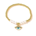 Bracciale in perle dorate 18K con perle bianche e ciondolo occhio blu - 30839 Stile Perline Dorate / Occhio del Diavolo in Smalto Blu