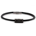 Bracciale da uomo in pelle nera intrecciata con chiusura magnetica e perle zirconi - Nero