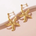 Golden starfish stud earrings with textured surface and elegant seaside style - Gold Starfish Drop Earrings