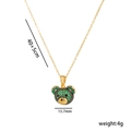 18K gold plated bear necklace with green crystals, 40+5cm length shown on white background - Green