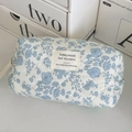 Quilted blue floral cosmetic bag with cotton finish and vintage octagonal shape - Blue Crabapple Flower Octagonal Bag