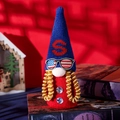 Macro view of patriotic gnome with USA sunglasses and golden beard on vintage books - Style S