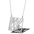 Silver square hollow city map pendant necklace made of premium stainless steel - Madrid Spain / Silver