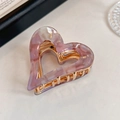 Purple marbled acetate heart hair claw clip with gold metal teeth mechanism - Purple Pink Heart Claw
