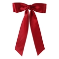 Elegant red satin bow hair clip with long ribbons and smooth silk texture on white background - 4.0cm Duckbill Clip-Z247 / Burgundy