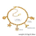 Goldenes Edelstahl-Bambusarmband mit Meeresanhängern wie Seestern, Muschel und Zirkon-Schildkröte - Gold DIY Charm-Fußkettchen (Muschel/Seestern/Schildkröte/Fischschwanz/Fisch)