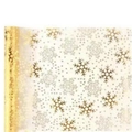 Transparent mesh table runner with festive gold glitter snowflake patterns for party decor - Snowflake Gold