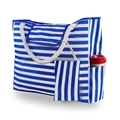 Blue and white striped canvas beach bag with thick rope handles and a side pocket - Blue and White Stripes Set