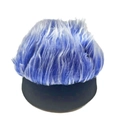 Detail showing the blue and white gradient synthetic hair on a black hip-hop wig hat - Blue Hair