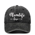 Casquette de baseball en coton noir délavé avec broderie Mom Life et Love et flèche - Taille unique / Noir Lavé