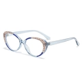 Cat eye blue-light blocking glasses with geometric pattern and translucent blue frames - Transparent Blue