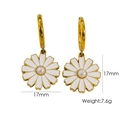 Golden daisy hoop earrings with white enamel petals and pearl center for women - 17mm Daisy Earrings
