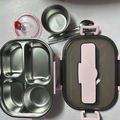 Pink and grey four-compartment 304 stainless steel lunch box set with bowl and utensils - Pink 4-Compartment 1.5L with Soup Bowl (No Cutlery)